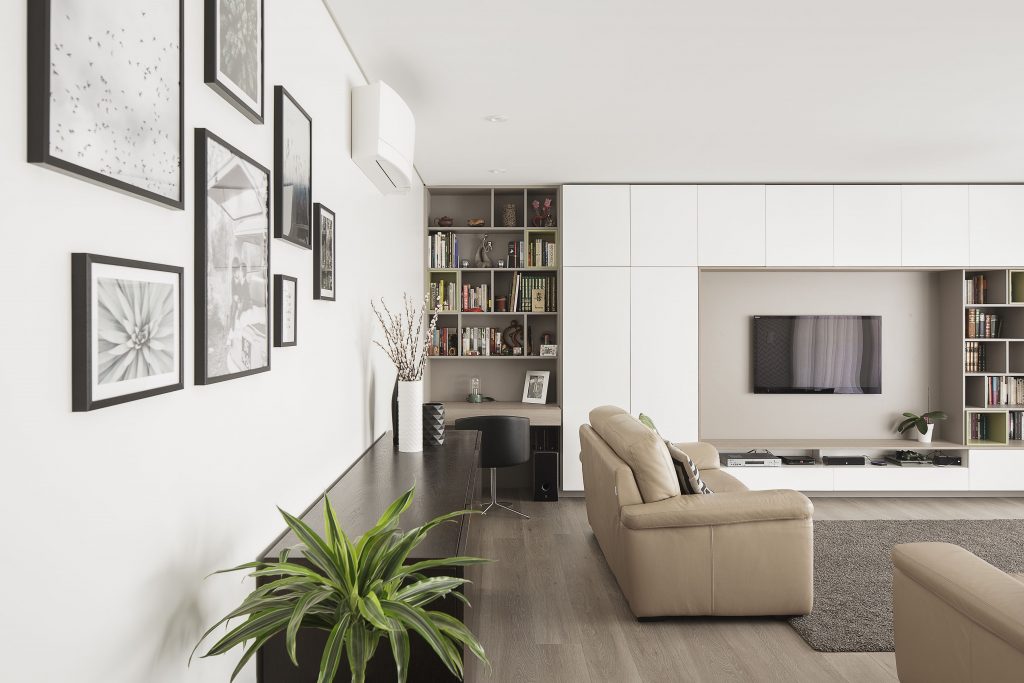 image of an organized and tidy living room, with lots of white space