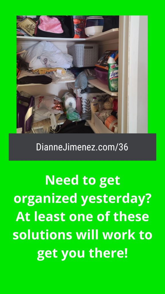 Unorganized and cluttered closet to emphasize the need to get organized with the use of organizing solutions