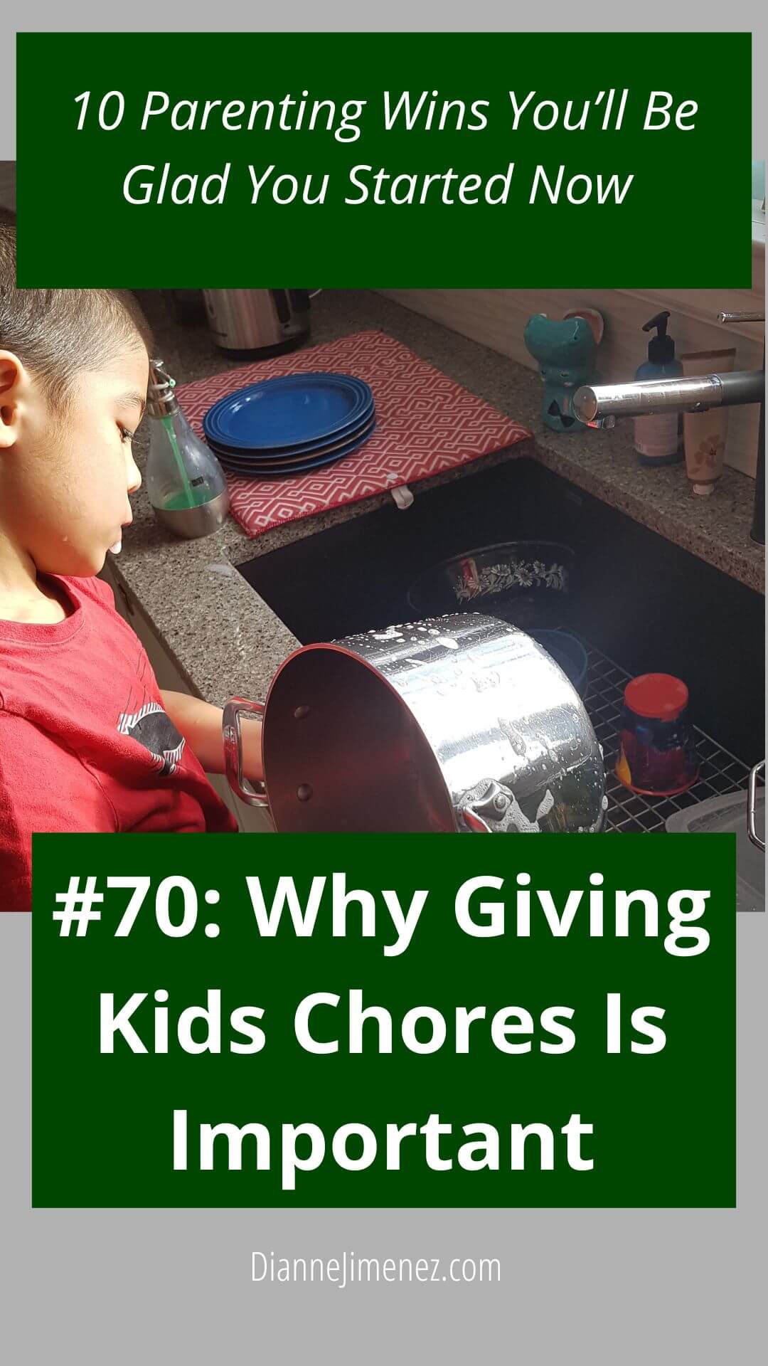 boy washing a pot in the sink (doing chores)