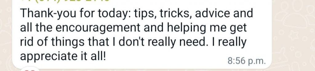 client testimonial happy with organizing services